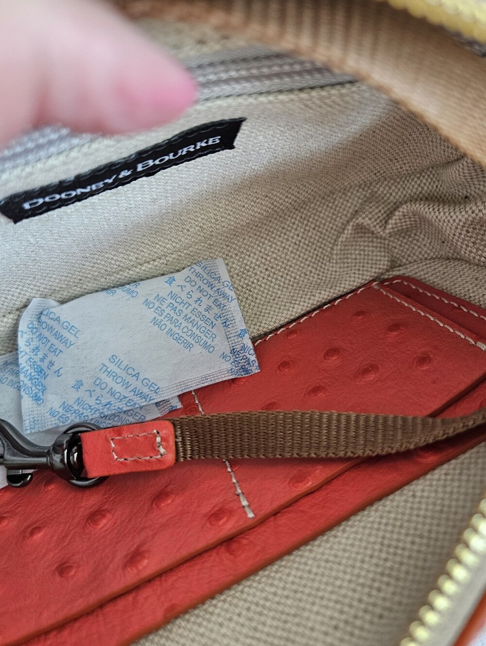NWT Dooney & Bourke Coral Ostrich Leather Belt & Crossbody  Bag with Tan Strap - Picture 8 of 13